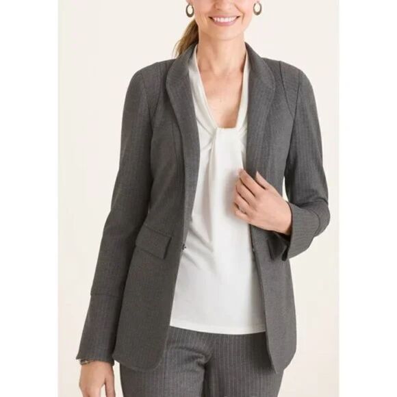 Chico's Long Sleeve Classic Fit Striped Ponte Blazer Gray Sz 2 (12/14) - Picture 2 of 4